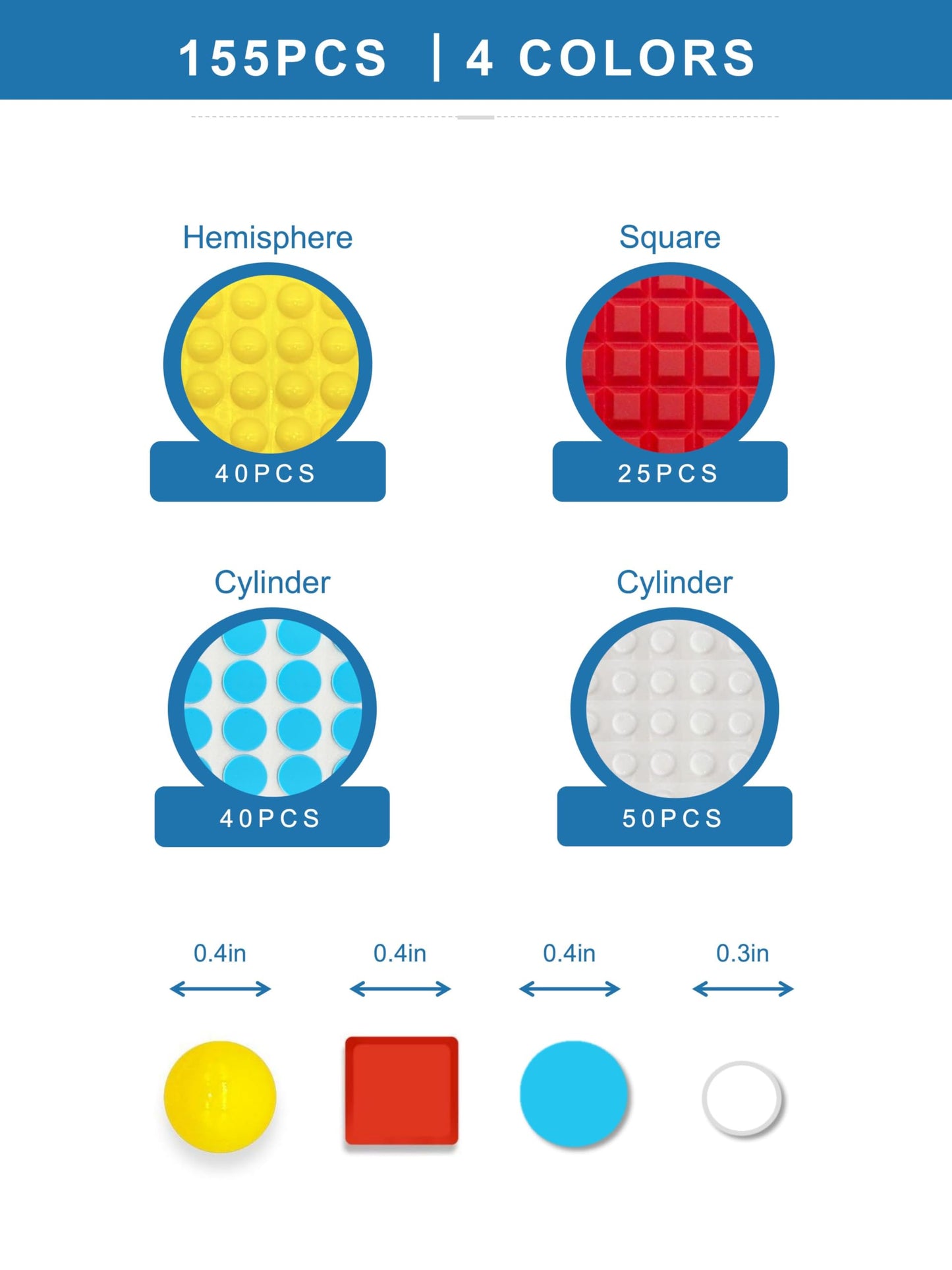 155 Pcs Combo Pack(Yellow,Blue,White,Red) -Bump Dots for Visually Impaired
