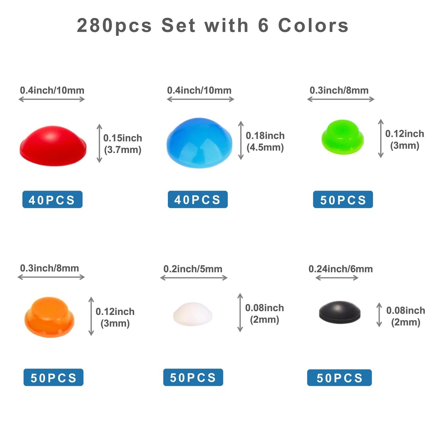 280 Pcs Combo Pack(Yellow,Blue,White,Red,Orange,Green) -Bump Dots for Visually Impaired