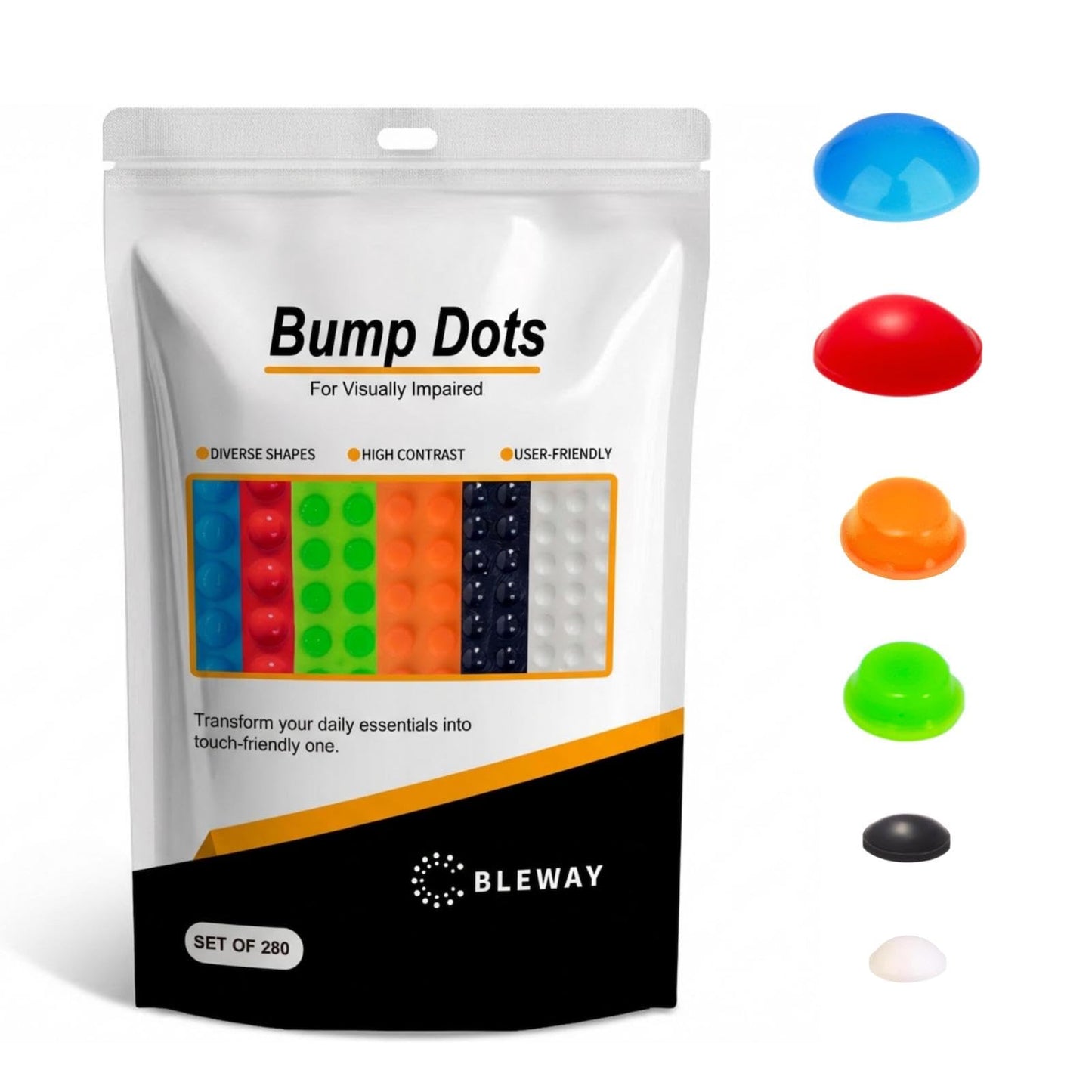 280 Pcs Combo Pack(Yellow,Blue,White,Red,Orange,Green) -Bump Dots for Visually Impaired